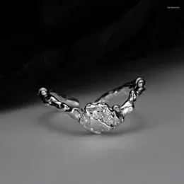 Кольца-кластеры MLKENLY, французское кольцо из стерлингового серебра S925, V-образное кольцо с нерегулярной текстурой, женский регулируемый указательный палец