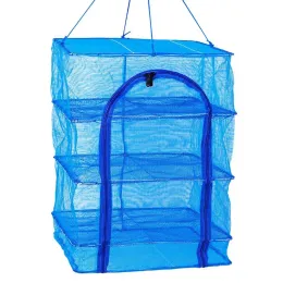 Drying Net Drying Rack 4 Layers Folding Fish Mesh Hanging Drying Fish Net For Shrimp Fish Fruit Vegetables With Two-way Zippers