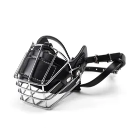 Black Large Medium Dog Muzzle Metal Wire Basket Leather Antibite Masks Mouth Cover Bark Chew Muzzle Pet Breathable Safety Mask 2014021727