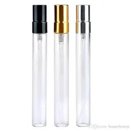 10ml Mini Glass Perfume Bottles Sample Spray Bottle Refillable Fragrance Atomizer Glass Bottle Vials With Black Gold Silver Cap2570445