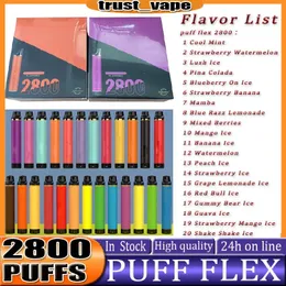 Orijinal puf esnek qst 2800 puf e sigara tek kullanımlık kalem kitleri 2% 5% 5 2800 puflar 8ml önceden doldurulmuş vape 20 renk