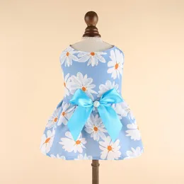 Trajes de gato vestidos de casamento arco princesa vestido de cachorro doce floral pet primavera verão saia fina para cães pequenos chihuahua