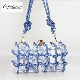 Sacos de noite Chaliwini Diamante Clear Acrílico Caixa Noite Sacos de Embreagem Mulheres Boutique Tecido Atado Corda Strass Bolsas Bolsas Casamento 230922