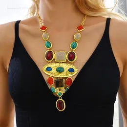 Pendant Necklaces Bohemian Fashion Ethnic Style Colorful Crystal Big For Women Trend Luxury Design Vintage Chain Unusual Jewelry Gift