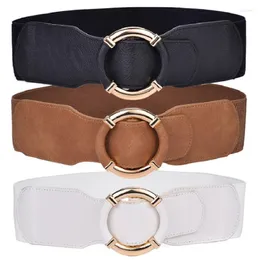 Belts Women's Elastic Belt Corset Women Waist Trend Gold Circle Buckle Waistband High Quality Stretch Wide Black DT072