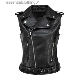 Women's Vests Streetwear Women Soft PU Vest Female Plus Size 5XL Faux Sheepskin Lapel Coat Moto Biker Waistcoat Sleeveless Leather Jacket L230922