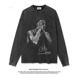 2022 Early Autumn Curry Sleep Basketball Star Print Washable Old Long Sleeve T-shirt American Fashion Brandy1n6
