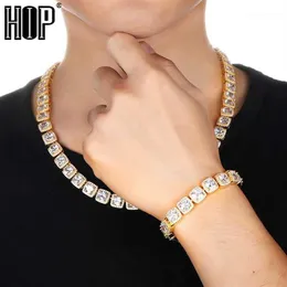 Kedjor hiphop 10mm bling kubik zirkoniums is av armband halsband geometriska fyrkantiga cz sten tenniskedja för män kvinnor smycken1269w