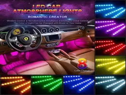 Tiras de LED para carro Luz 4pcs 48 LEDs Luzes interiores de carros multicoloridas sob o painel Kit de iluminação à prova d'água com música e controle remoto 8554282