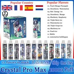 Original Crystal Pro Max Puff 10000 engångsvape Vape Desechable Vapes Vaper Puff 10K 10000 Uzy Pod E Uppladdningsbart batteri 650 mAh 16 ml cigaretter vs Elux Legend 3500
