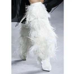 Boots Feather Women High Suede Cross bound Punch Shoe Party Heel Shoes Sexy Ostrich Feathers Over the Knee 2209015548071