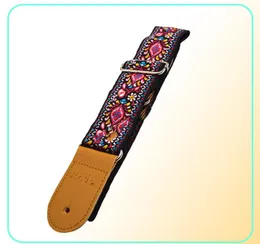Niko Classic Flowers Acoustic Electric Guitar Strap Woven Embroidery Fabrics Leather Ends Strap 1589183