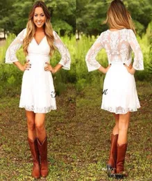 Modest Short Lace Cowgirls Country Wedding Dresses with 34 Long Sleeves Mini Bridal Gowns Reception Dress for Weddings 20204448812