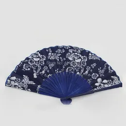 Party Favor 200st Wedding Favors Gift Printing Flower Blue Tyg Folding Hand Craft Fan Classical Chinese Gifts