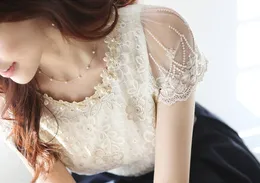 Women's Blouses Shirts fashion Summer Offer women's chiffon shirt lace top beading embroidery oneck Blouse SXXXL 230921