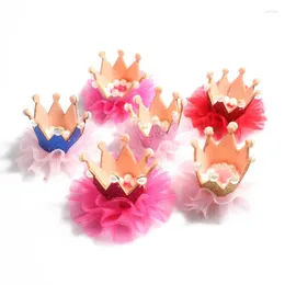 Hårtillbehör 50st/Lot 6Colors Born 3D Felt barn Crown Mesh Flower for Girls Glitter First Birthday Hat