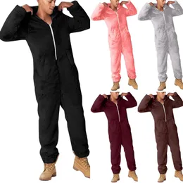 Calças masculinas homens quentes teddy velo onesie fofo sleep lounge adulto sleepwear uma peça pijama masculino macacões com capuz para
