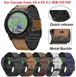 22 26mm Quickfit Watch Strap For Garmin Fenix ​​6 6x Pro 5x 5 Plus 3HR 935 945 S60 Äkta läderband Silikonklocka Armband H091042223