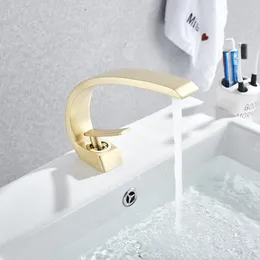 バスルームシンク蛇口vidric Myqualife Creative Design Brushed Gold Basin Faucet Washing Mixer Deck Mounted Cold and