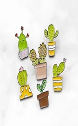Hot selling cute cartoon little green potted plant cactus alloy enamel pin badge brooch1595761