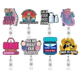 10 Pcs/Lot Custom Key Rings Medical Series Heart Nursing Acrylic Glitter Plastic Surub Life Badge Reel For Nurse Doctor Accessories Badge Holder