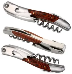Laguiole style Wine Opener Stainless steel Corkscrew Waiters Bottle Can Openers Red Wood Christmas Kitchen Accessories Tools 201204166997