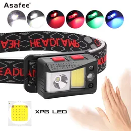 Huvudlampor Asafee 832 XPG+COB LED -strålkastare USB -laddningsbar ficklampa 400 Lumen 9 -lägen IPX4 Vattentät strålkastare utomhus camping som kör HKD230922