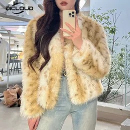 Womens Fur Faux Winter Warm Fluffy Leopard Coat Women Street Iconic Brand Fashion Jacket Thick Fake Coats Y2K Girls Hip Hop Outwear 230922