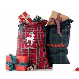 christmas decorations plaid dstring gift bag santa sacks kids candy bags indoor decoration canvas sack sn619 drop delivery home gard dhyhj