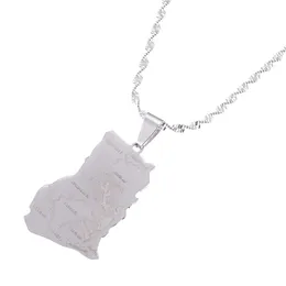 Stainless Steel Silver Color Ghana Map Pendant Necklaces Charm Ghanaian Map Jewelry Gifts282c