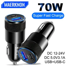 Cell Phone Chargers 70W PD Car Charger USB Type C Fast Charging Car Phone Adapter for S21 S22 Quick Charge 230922