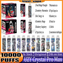 Original Uzy Crystal 10000 Puff Disposable E Cigaretter Airflow Control Device Puff 10000 RGB Ljus 0% 2% 3% 5% Valfri 10K Puffs Vape Pen 12 smaker