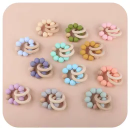 غذاء رضيع بيبي Teether Silicone Beads Bracelets Ratsles Toys Logs Wood Round Ring Pendant for Baby التمريض الملحقات