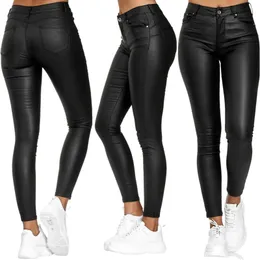 Frauen Hosen Capris Frauen PU Leder Hohe Taille Dünne Push-Up-Leggings Elastische Hosen Spandex Jeggings Streetwear S3XL 230921