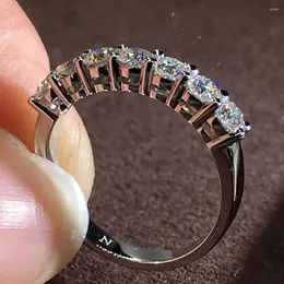 Pierścienie klastra 14k białe złote kobiety pierścień moissanite Diamonds 7 szt. 0,7 3 mm okrągłe klasyczne przyjęcie zaręczynowe rocznica