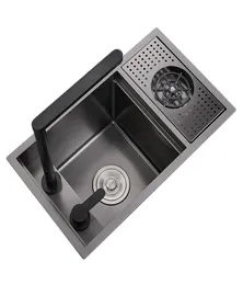 Siyah küçük boyutlu gizli mutfak lavabo tek kase bar lavabo paslanmaz çelik balkon lavabo gizli siyah fincan rondela bar5964639