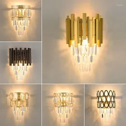 Wall Lamp Modern Oval Round LED Crystal Black Gold Bedside Bedroom Living Room Mural Sconce Light Indoor Lighting Fixtures