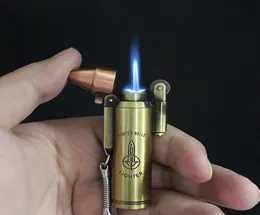 Novel Cigarette Lighter Bullet Shape Butane Gas Windproof Jet Torch Flame Grinding Wheel Cigar Lighter Keychain Pendant7080349