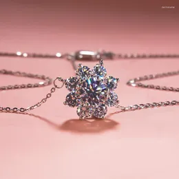 Цепочки Классическое модное ожерелье из стерлингового серебра с муассанитом и цветком лотоса Премиум Уникальное солнце 1