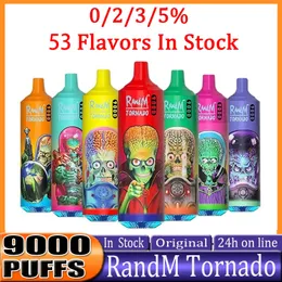 Original RandM Tornado 9000 puff Disposable E Cigarettes With Verified Code puff 9k 0% 2% 3% 5% Rechargeable Battery 18ml Device Vape Pen