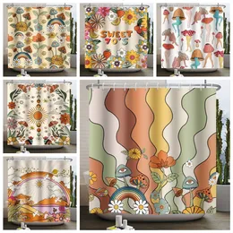 Shower Curtains Vintage Rainbow Mushroom Shower Curtain Funny 70s 80s Retro Trippy Abstract Boho Floral Hippy Waterproof Bathroom Curtain Decor 230922