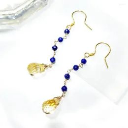 Dangle Earrings lii Ji 925 Sterling Silver NaturalLapisLazuli Citrine Drop Beads Long Handmade