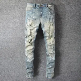 Męskie dżinsy Wysokiej jakości atrament platforma Patchwork Raped Hole Design Elastry Des Hip Hop Style Style dla mężczyzn Pantalon Vaqueros Hombre 230922