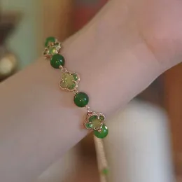 Bransoletka designerska czteroczęściowa luksusowa bransoletka biżuterii dla kobiet Lucky Design Sense Sense Display White Imitacja Zielona jadeiła Medal prosta biżuteria Van Clee