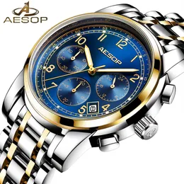 AESOP Fashion Mens Watches Top Brand Luxury Sapphire Men's Quartz Wrist Watches Stainless Steel Male Clock men Relogio Mascul211a