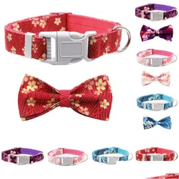 Dog Collars Leashes Printed Collar Adjustable With Cute Bow Tie Small Medium Large Bldogs B Teddy Labradors And All Other Dogs 135 Dhxeh