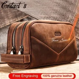 Crazy Horse Genuine Leather Travel Makeup Bag Men039s Vintage Cosmetic Cases Luxury Brand Washing Storage Toiletry Bags 2202258134579