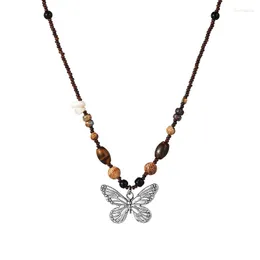 Chaînes Pierre Perlé Papillon Collier Pour Femmes Polyvalent Rétro Incrusté Zircon Clavicule Chaîne Bijoux Cadeau Fête Anniversaire