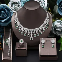 Conjuntos de jóias de casamento 2023 África Dubai Nigéria 3A Zircônia Cúbica 4 Peça Conjunto de Noiva Feminina Festa Luxo Acessórios de Cristal Presente 230922