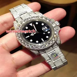 Jakość pełna duży diament zegarek lodowany zegarek automatyczny 40 mm Waterproof srebrny stal ze stali nierdzewnej 3 Kolorowa twarz Big Diamond B219O